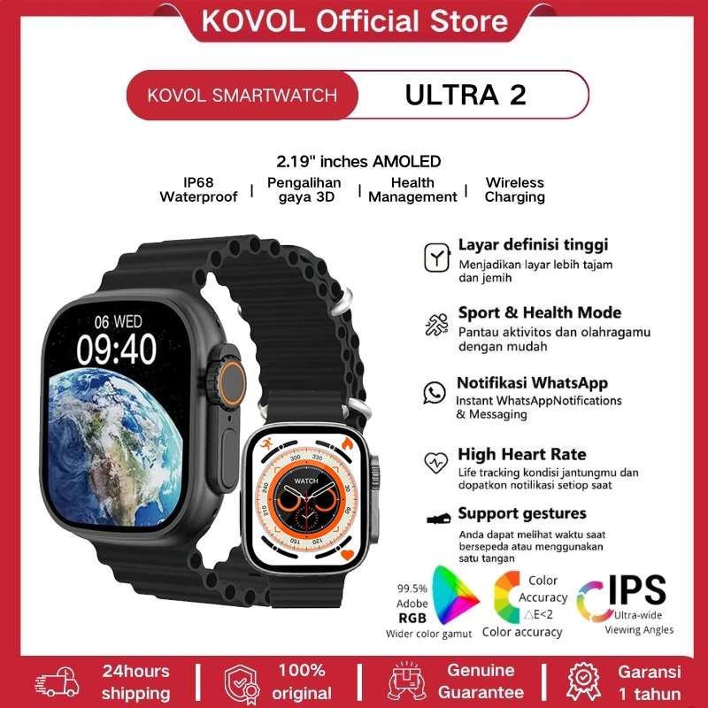 Kovol SmartWatch ULTRA2 Smartwatch 2.19" AMOLED IP68 Waterproof Custom Wallpaper Bluetooth Call GPS 