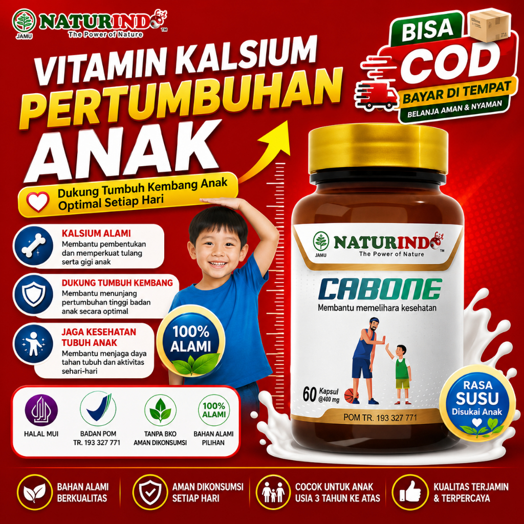 Cabone Calcium tinggi badan pertumbuhan tulang anak Cabone Naturindo 50 Kapsul