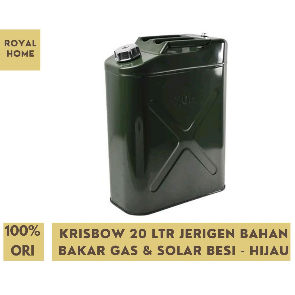 Krisbow 20 Ltr Jerigen Bahan Bakar Gas & Solar Besi Hijau Jerry Can Gasoline Metal 20L