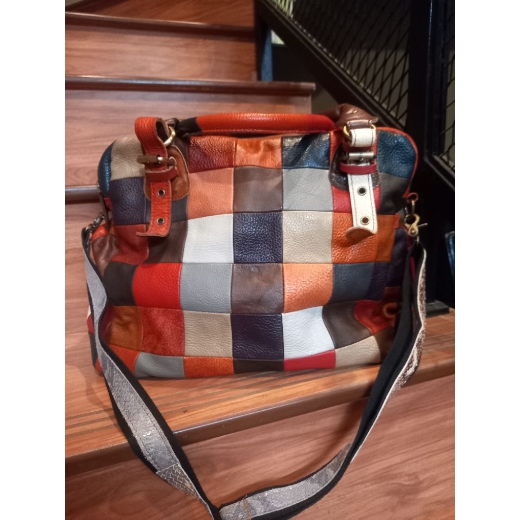 Tas kulit patchwork preloved
