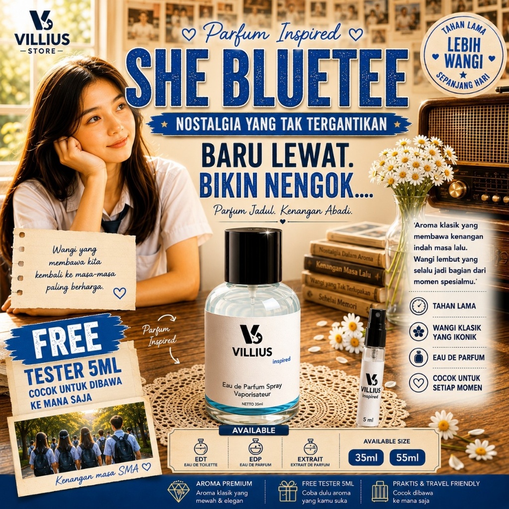 Parfum Jadul She Bluette Aroma Tahun 90an Parfume Wanita Wangi Tahan Lama Edt Edp Extrait 35ml 55ml 