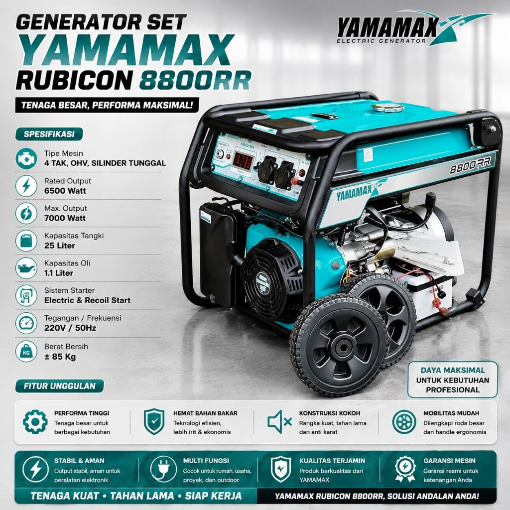 Genset Yamamax Pro 8800RR - Generator Listrik Bensin 5500 Watt Maksimal