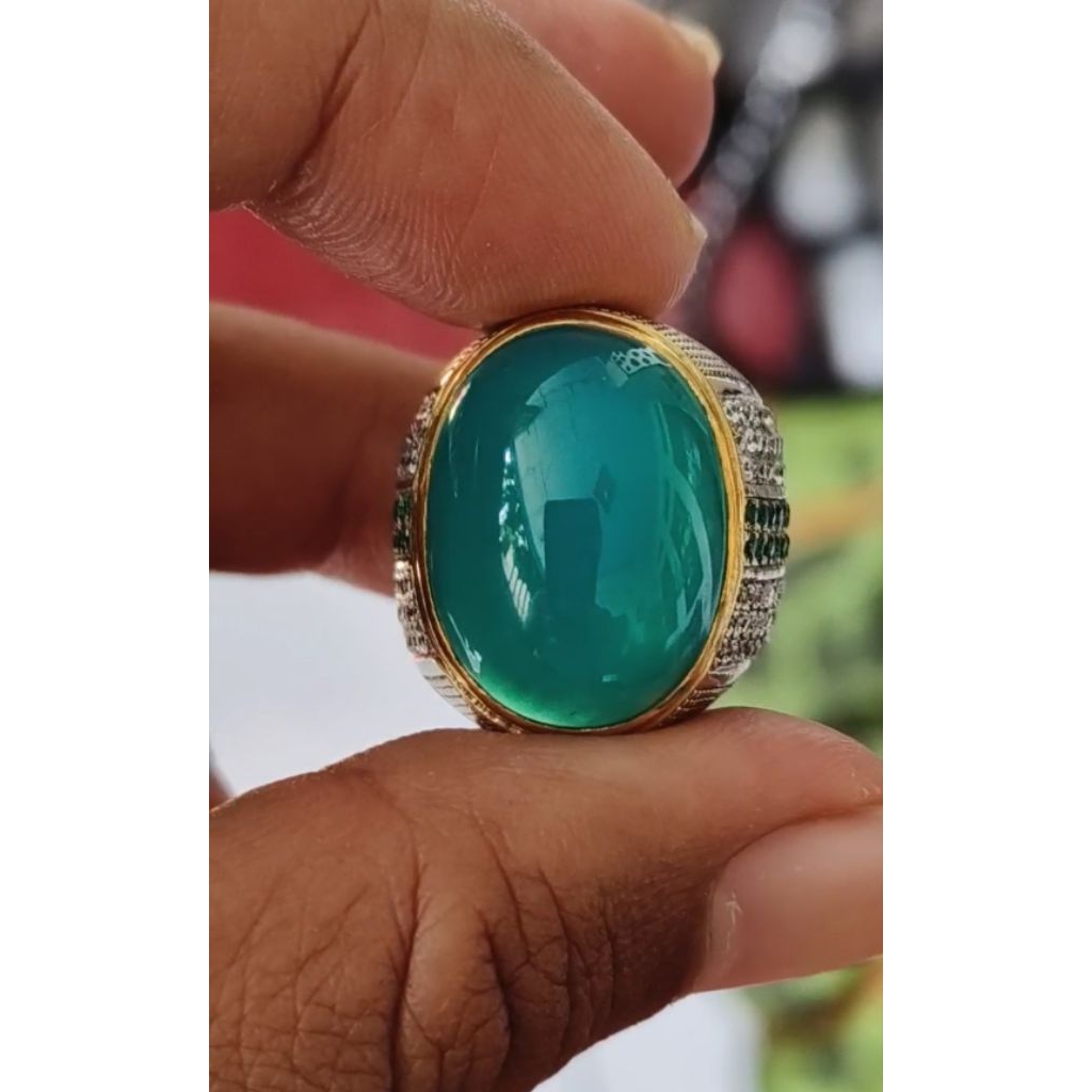 Batu Cincin Bacan Doko Kristal Ring Perak Handmade Size 8