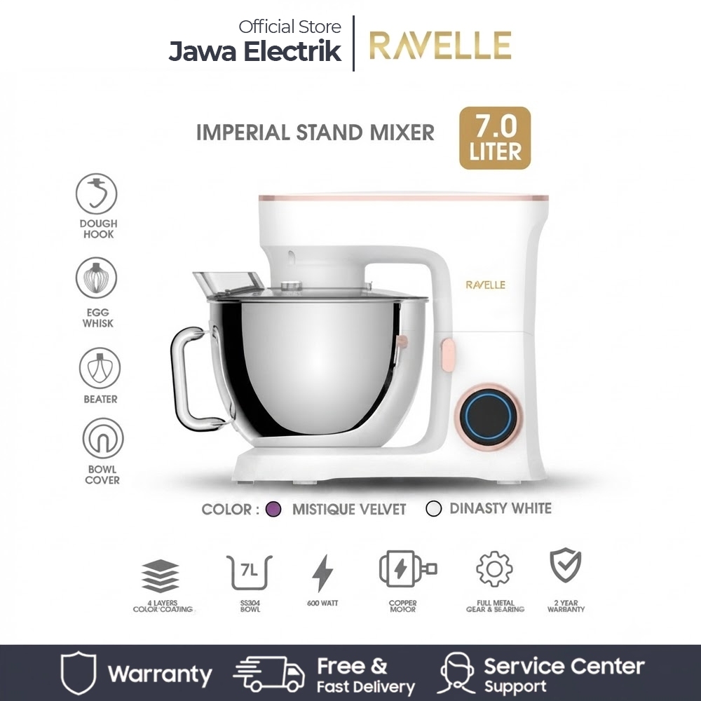 RAVELLE Stand Mixer 7L Imperial Electric Mixer - Dinasty White