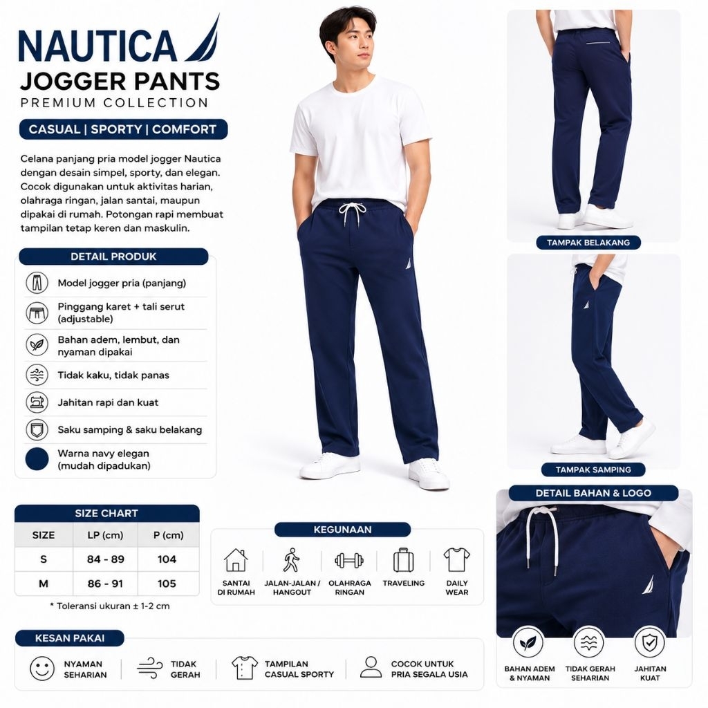 Celana Panjang Pria Nautica Jogger | Celana Training Pria Premium | Sweatpants Pria Casual Sporty