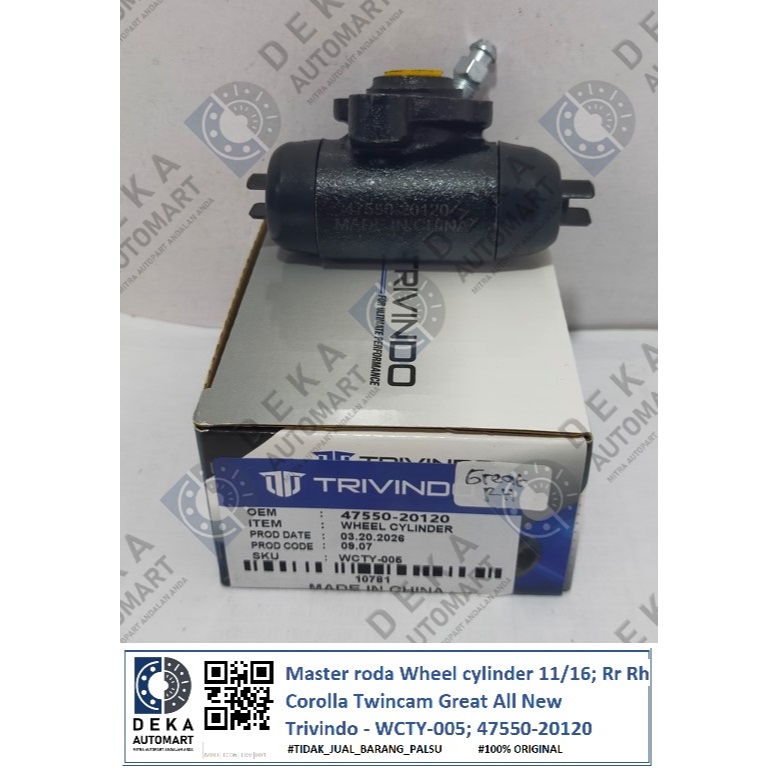 Master roda Wheel cylinder Trivindo untuk Corolla Twincam Great All New (WCTY-005; 47550-20120)