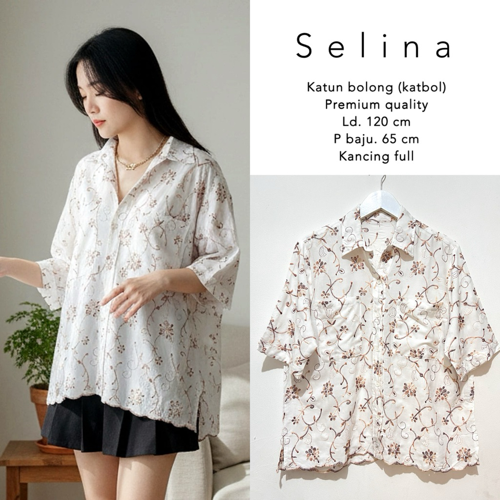 Blouse Katun Bolong Premium Atasan Jumbo / Kemeja Bordir Katbol Oversize LD 120- SELINA TOP