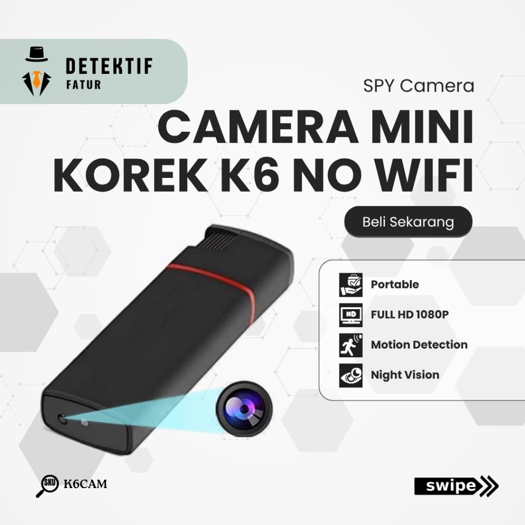 K6CAM Kamera Spy Korek K6 Mini Camera Full HD 1080P Portable No WiFi USB Rechargeable Desain Ringkas