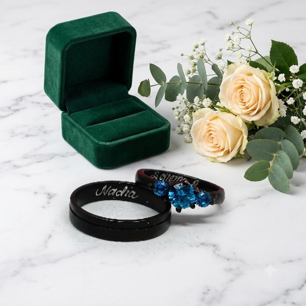 Cincin perak lapis rhodium cincin couple perak warna hitam cincin hitam permata biru rustik