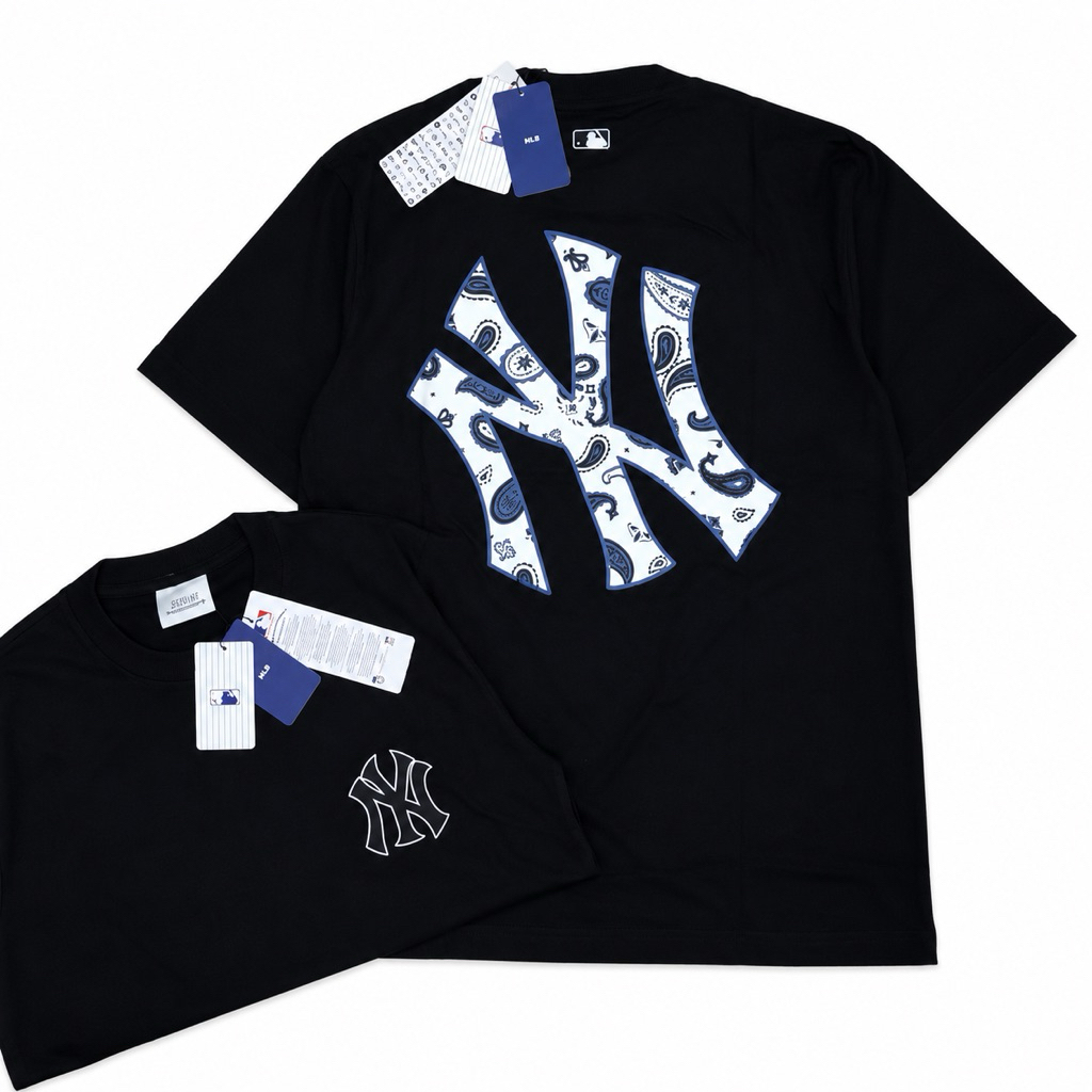 KAOS OVERSIZE MLB NEW YORK LOGO CULUTURE BASIC PRINTED BLACK TEES BESTSELLER