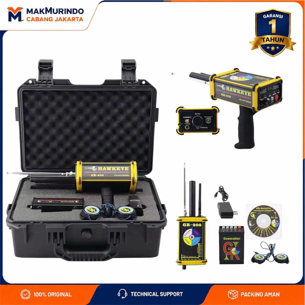 HAWKEYE GR-200 Long Range Gold Gem Diamond Treasure Detector Metal Detector Alat Pendeteksi Emas Ber