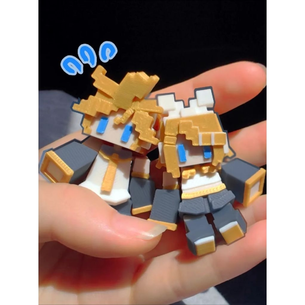 Boneka Pixel Kagamine Rin and Len Artikulasi 3D Printed / 3D Printed Articulated Pixel Hinged Doll, 