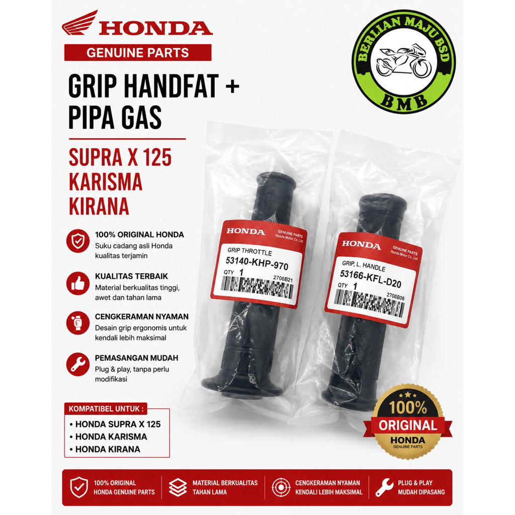 (53140-KHP-970)( 53166-KFL-D20) Grip handfat+ Pipa Gas HONDA Supra X 125 Karisma Kirana