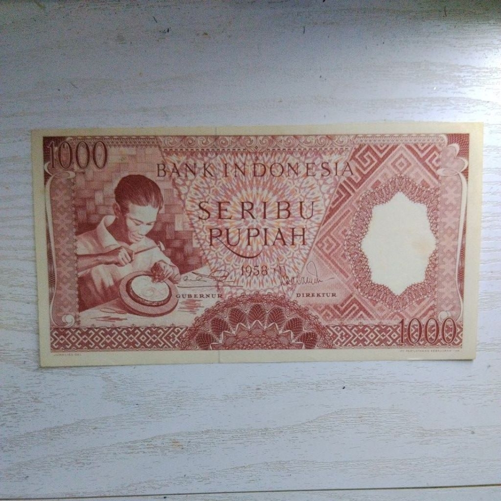 Uang Kertas Kuno Indonesia Seribu Rupiah  thn 1958 Mulus