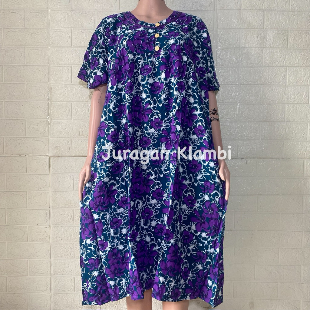 Daster Jumbo Plisir Kencana Ungu Label Coklat LD 140 cm Busui Kancing Bumil Baju Santai Wanita Gaun 