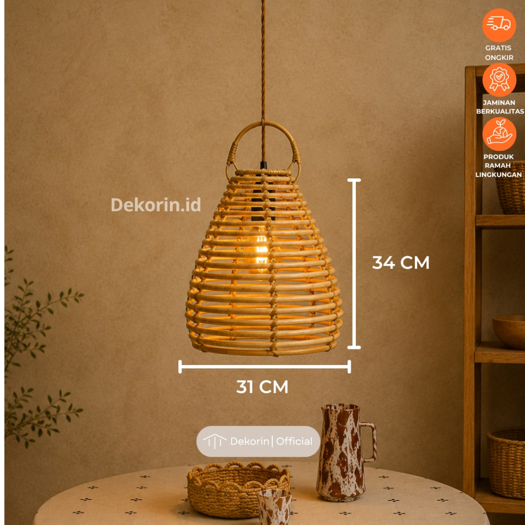 Kap Lampu Rotan Gantung cafe minimalis modern bahan rotan