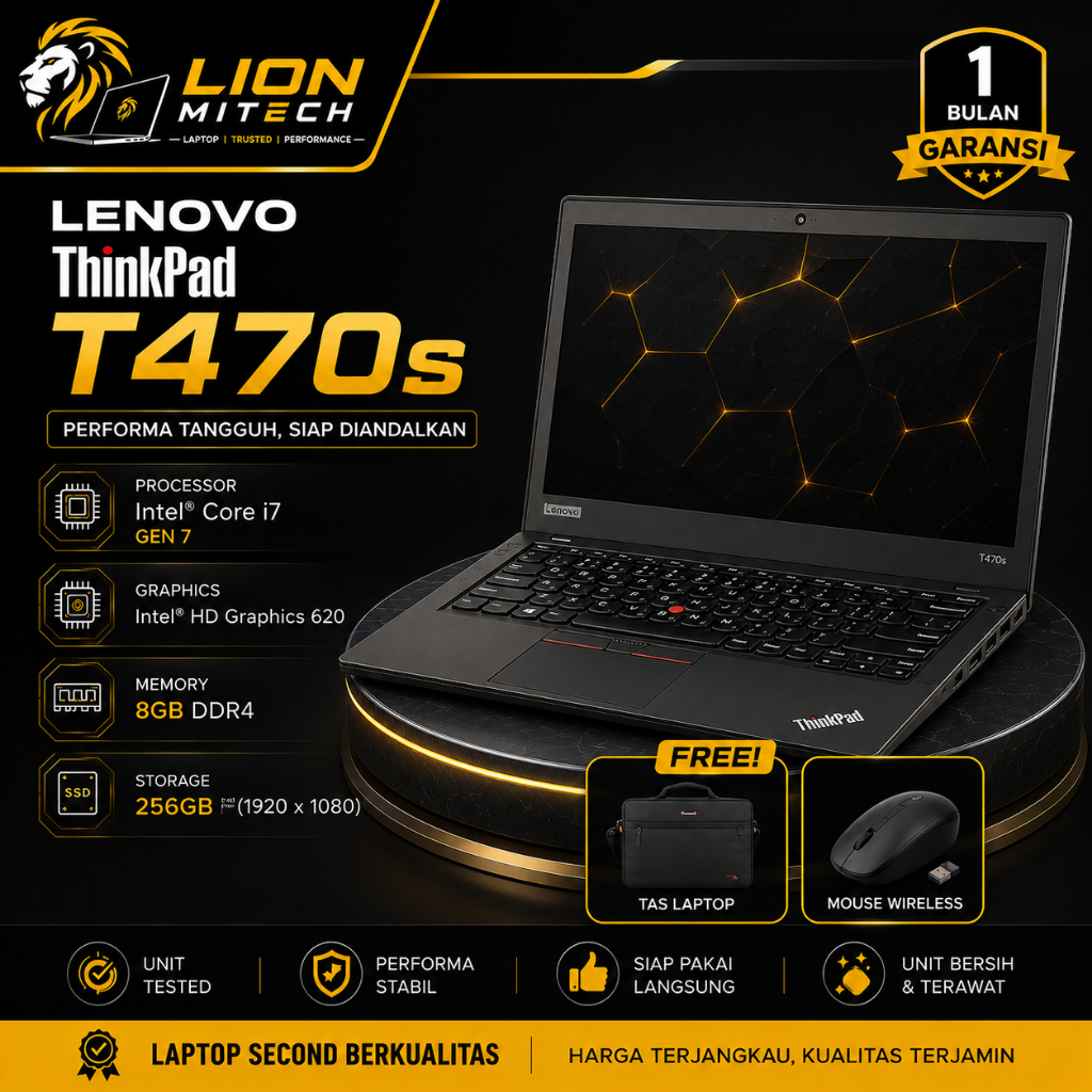 Laptop Lenovo Thinkpad T470s Core i7 Gen 6 & T470 Core i7 Gen 7 Ram 8 Ssd 256 Second Original