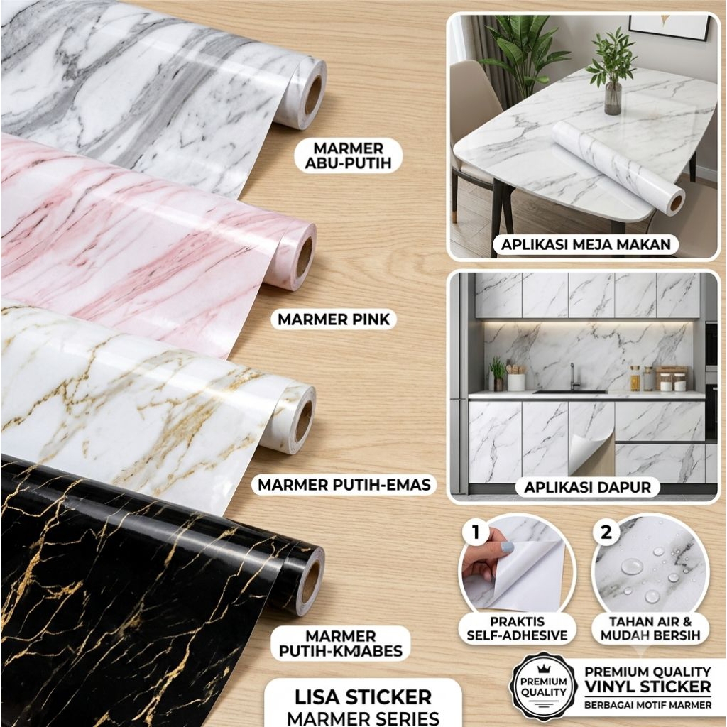 Wallpaper dinding Stiker dinding meja lantai furniture motif marmer, sticker marmer wallpaper marmer