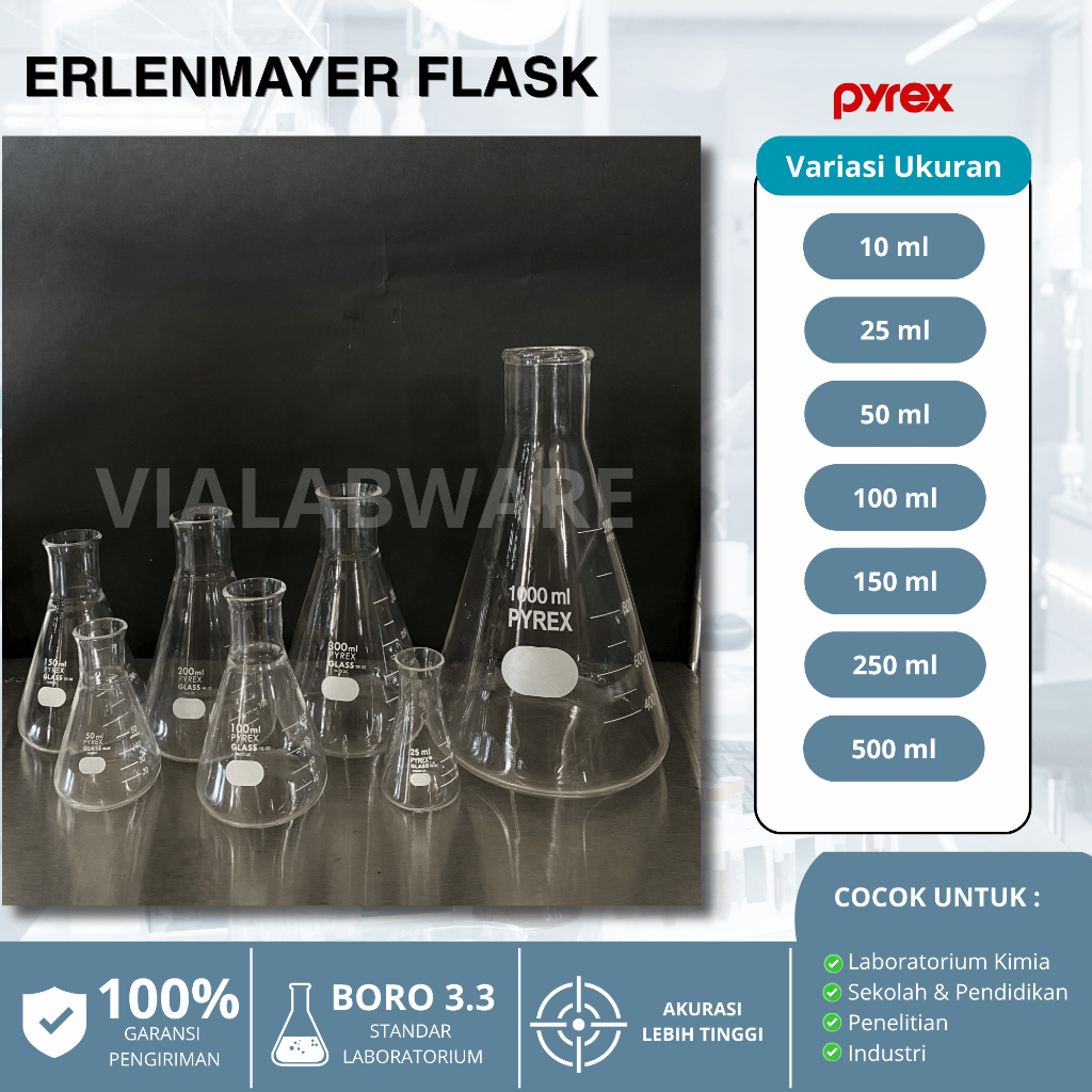 Vialabware - Erlenmeyer Flask | Labu erlenmeyer | Labu ukur | Erlenmeyer 10ml | Erlenmeyer 25ml | Er