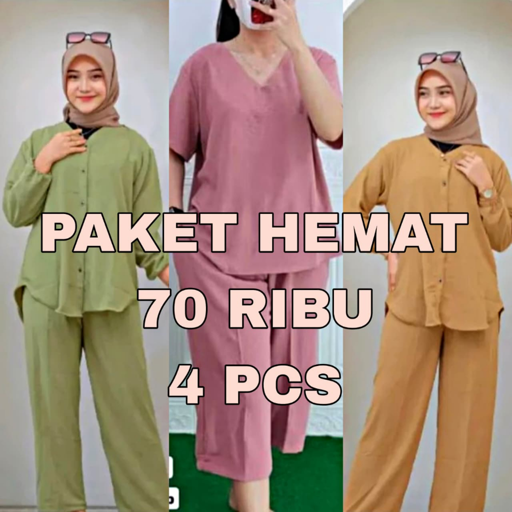 PAKET 70 RIBU 4 PCS One Set Setelan Andin Polos Lengan Panjang Pendek Jumbo Twill Premium Lembut