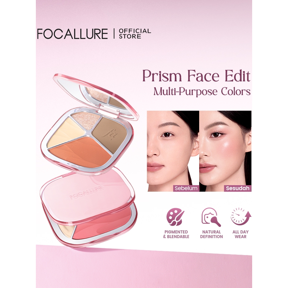 FOCALLURE Multi-Use Makeup Face Prism Palette 3 in 1 Blush Contour Highlighter Natural High Pigmented Blendable All Day Wear FA-F73