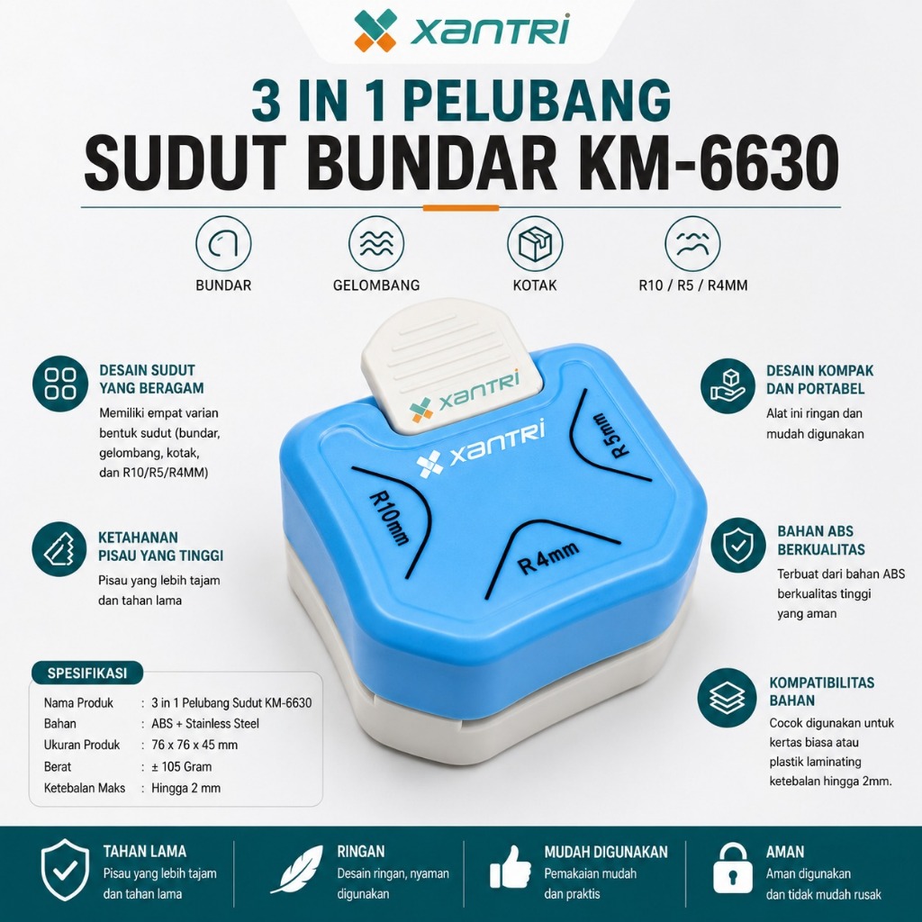 3 IN 1 Corner Puncher Pemotong Sudut Corner Puncher Rounder Pemotong Ujung Kertas Plastik pembolong