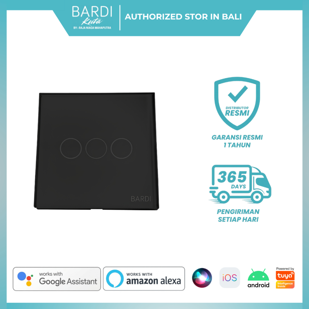 BARDI Smart Saklar Wall Switch EU 3 Gang Hitam