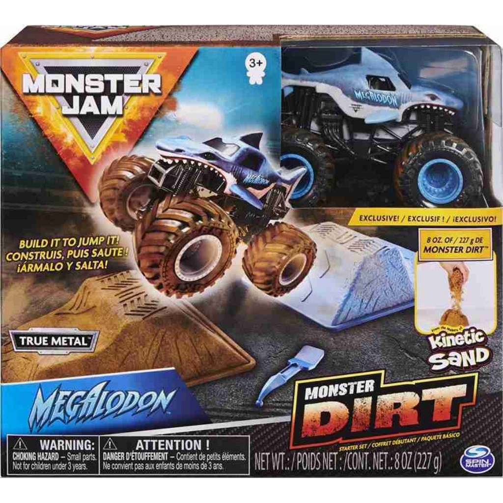 MONSTER JAM DIRT STARTER KIT DIECAST TRUCK KINETIC SAND - MEGALODON