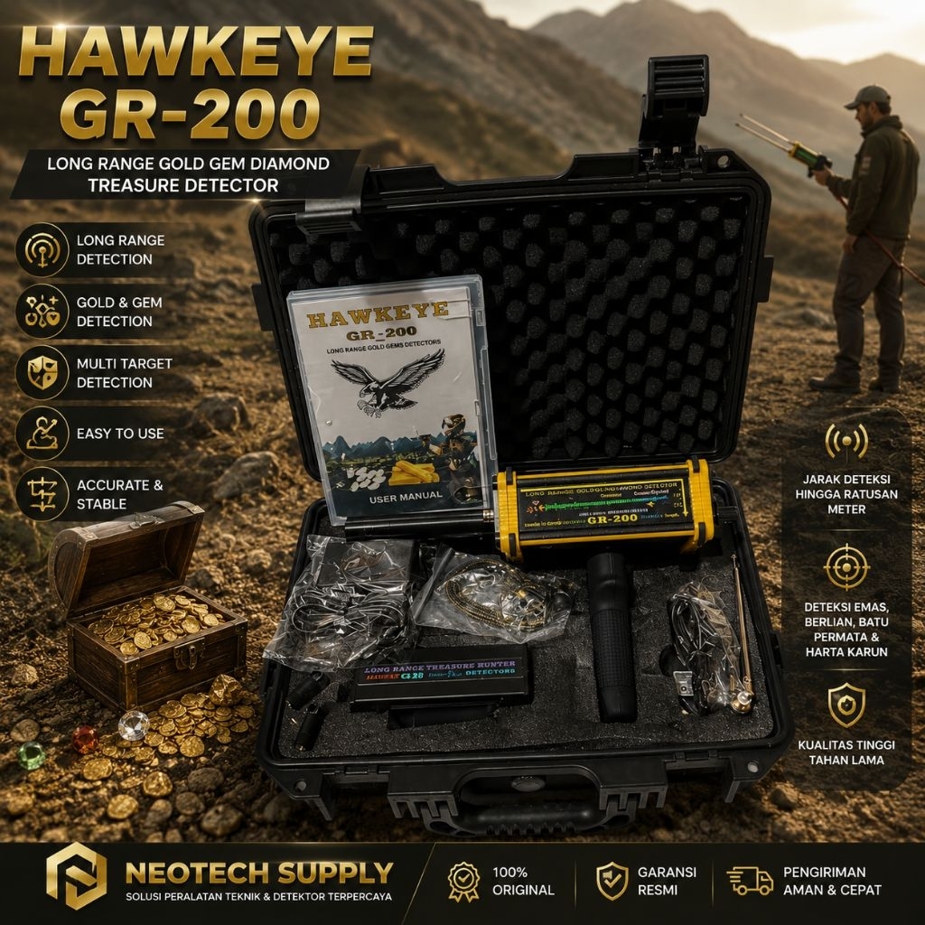 HAWKEYE GR-200 Long Range Gold Gem Diamond Treasure Detector Metal Detector Alat Pendeteksi Emas Ber