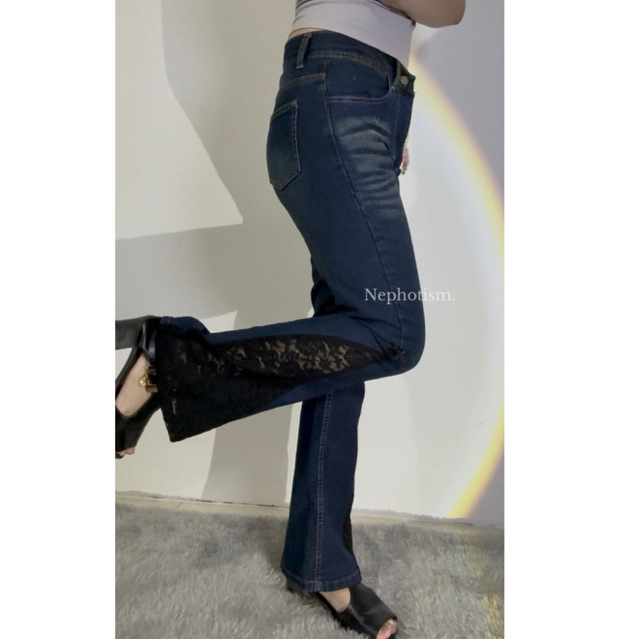 Jeans Lace Cutbray with Bow | Nephotism | Flare Denim | WildFlower Bloom Series | Lokal