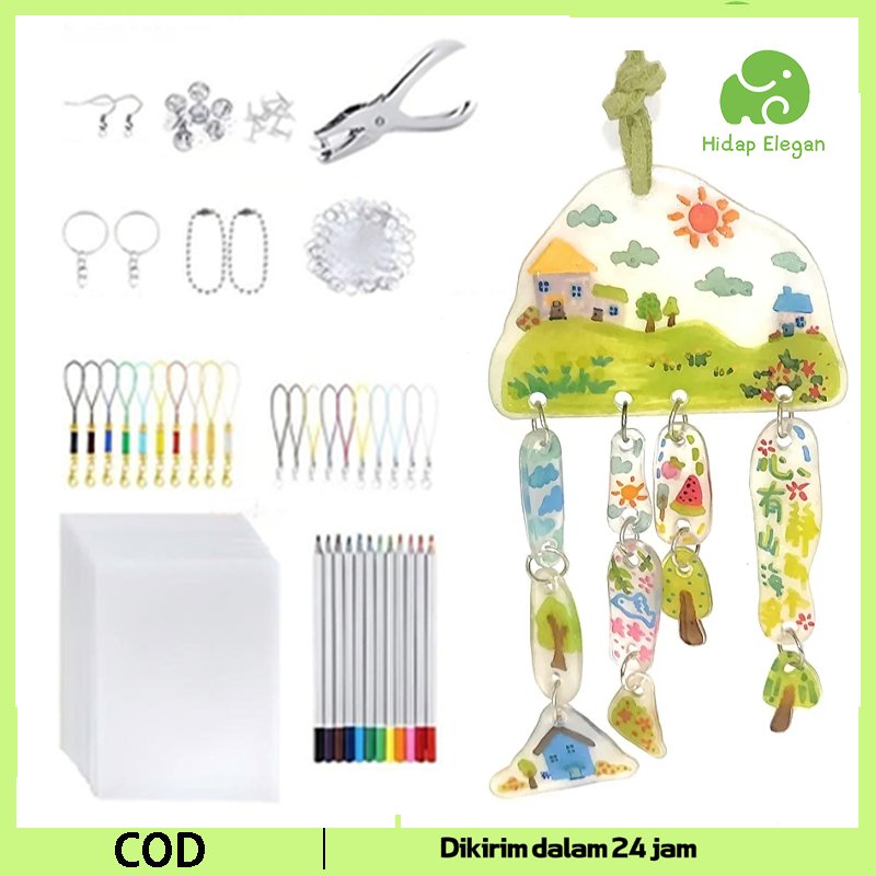 Shrink Paper 1 Set Lengkap 198pcs Kerajinan Tangan DIY Shrink Paper Transparan Gantungan Kunci Paper