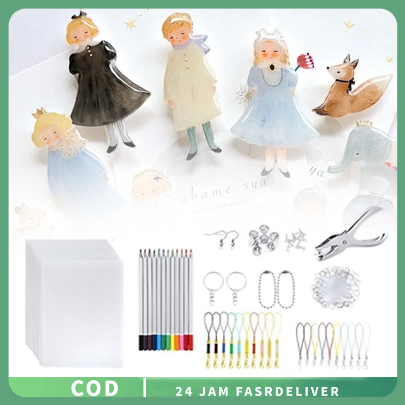 198pcs Diy Shrink Paper 1 Set DIY Liontin Shrink Paper Printable Pensil Warna Shrink Paper Print Uni