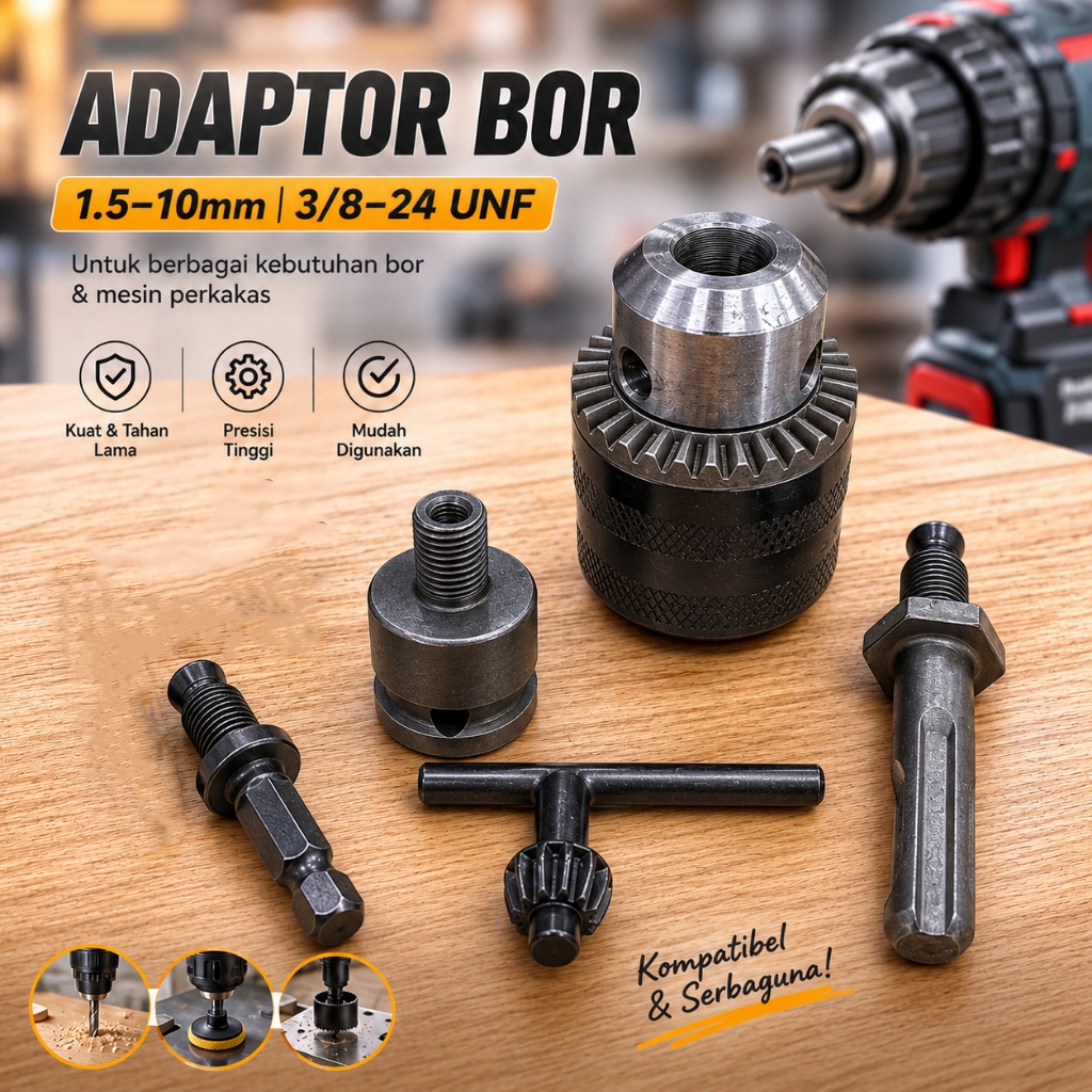 Chuck Kepala Bor 10mm Set 3/8" Inch 24 UNF Adaptor Converter Impact Wrench SDS Plus Drill Driver CZ5