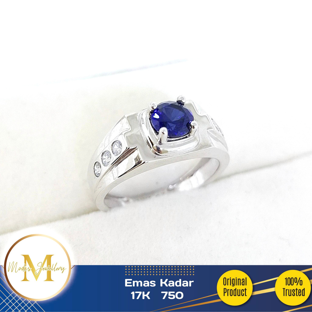 MODIS JEWELLERY - Cincin Pria Royal Blue Putih - Emas 17k 750