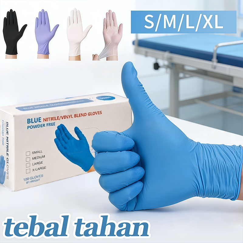 Sarung Tangan Nitrile Safeglove Medis Food Grade Isi 100 Pcs / Nitril Biru Hitam Ungu Anti Minyak