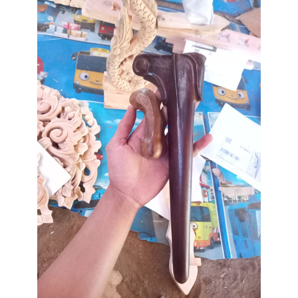 Set Warangka Keris Sandang Walikat Kayu Solid Finishing Cokelat Tua Lengkap Deder Handle Keris