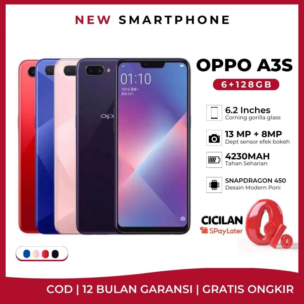 HP OPPO A3S RAM 6/128GB 4G LTE - Warna Biru, Fullset, Garansi 12 Bulan