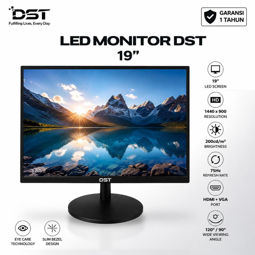 DST Monitor Led 19 Inch HD 75Hz VGA HDMI, 19" Monitor LCD
