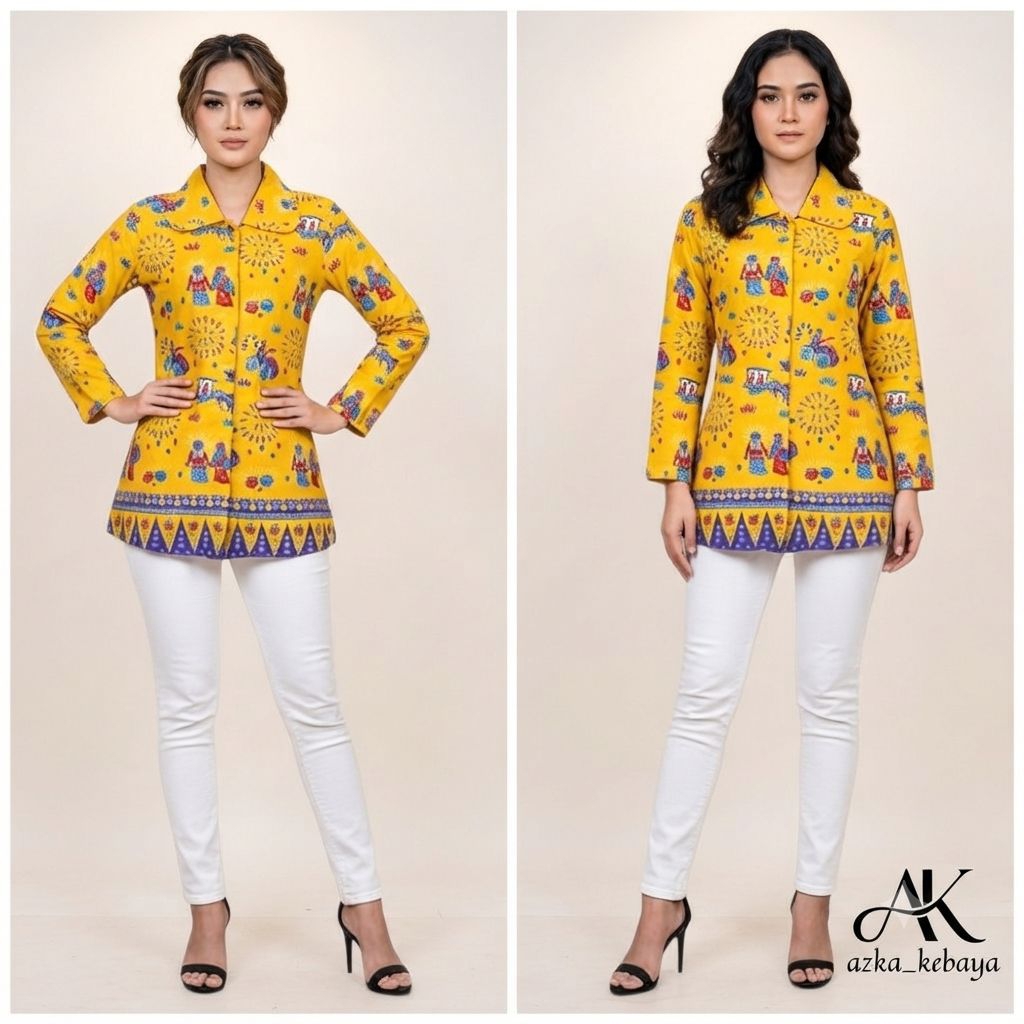 Kemeja Batik Ondel Wanita - Kemeja Batik Khas Betawi - Kemeja Batik None - Kemeja Batik Ondel-Ondel