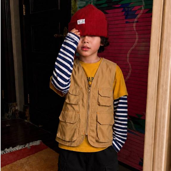Sayhello - Vest Kids Boxy Cargo Anak Combinasi Warna Bartex Camel