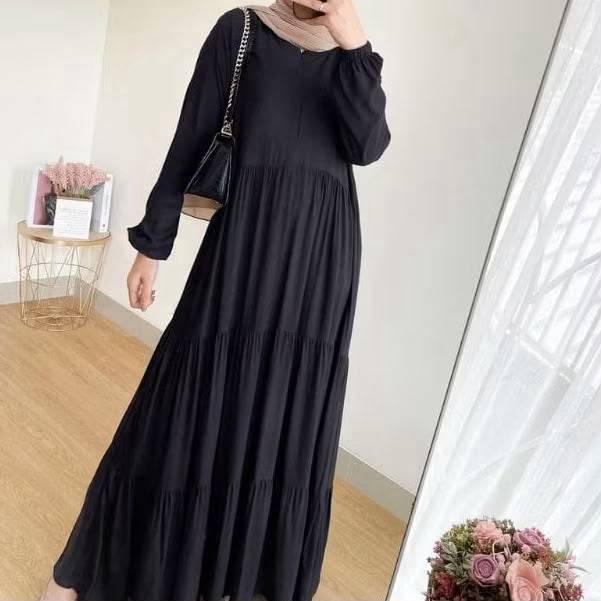 Gamis Susun Tiga wanita Muslim Terbaru Gamis Canda Bahan katun  Rayon Polos Busui Frendly