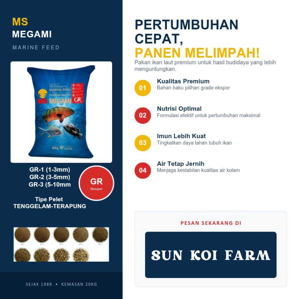 Megami 20 kg Tenggelam-Terapung | Pelet Ikan Kerapu Pelet Cichlid | Budidaya Ikan