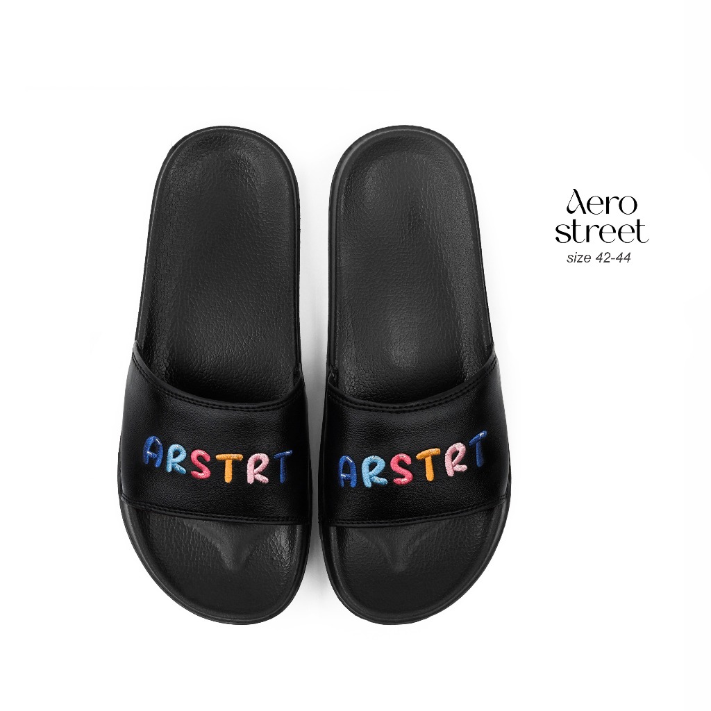 Aerostreet 36-41 Enzy Hitam Hitam - Sandal Slip On Pria Wanita BABAA