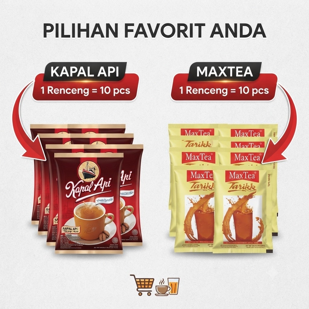 Minuman Instant Kopi & Teh Renceng Kapal Api Special Mix dan MaxTea Tarik 1 Renceng 10 Pcs