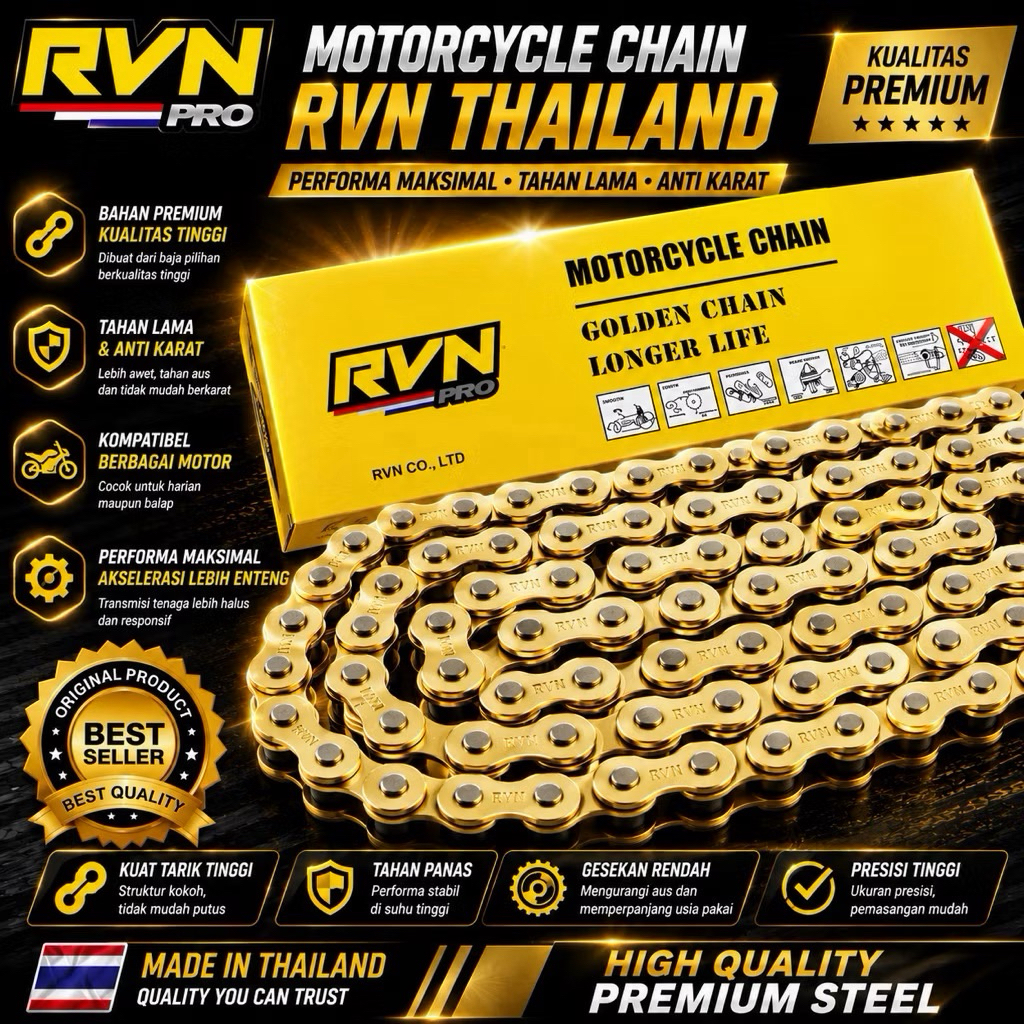 RANTAI RANTE GOLD EMAS 415 H 428 H 415H 428H RVN THAILAND 130 120 112 L THAILAND PNP BISA UNTUK GEAR