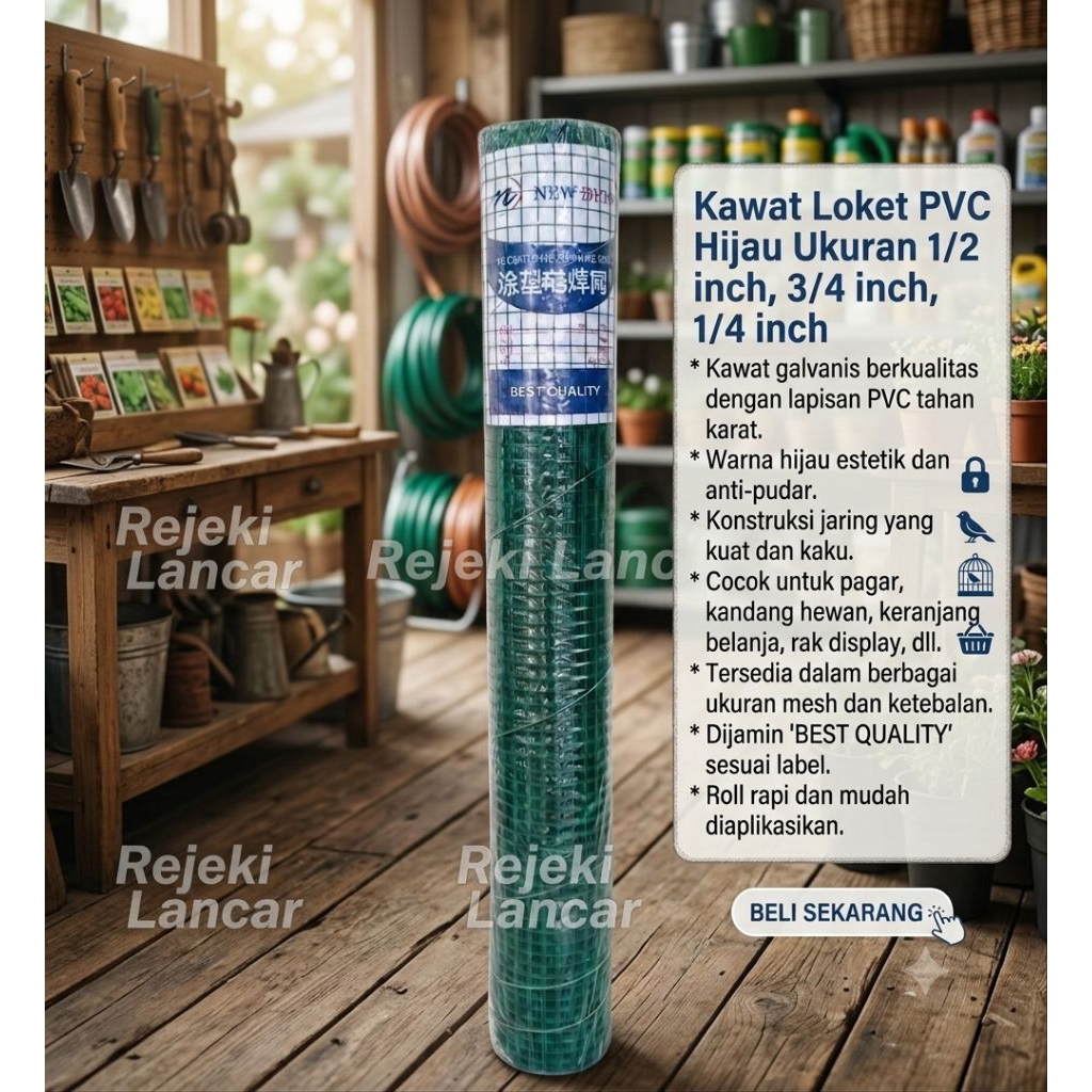 KAWAT LOKET PVC HIJAU 1/2 / KAWAT KANDANG - KAWAT RAM BURUNG