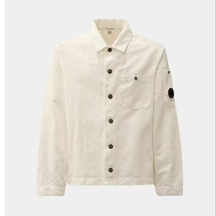 CP.COMPANY - COTTON/LINEN LENS OVERSHIRT - GAUZE WHITE
