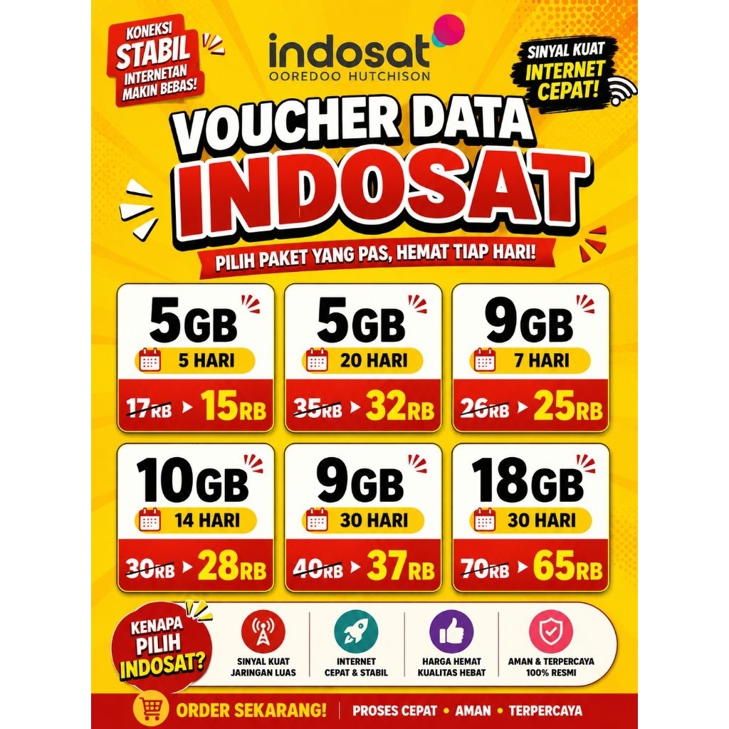 Kuota Internet Indosat Tanpa Batas - Paket Data Indosat Full 24 Jam, 100GB, 30 Hari