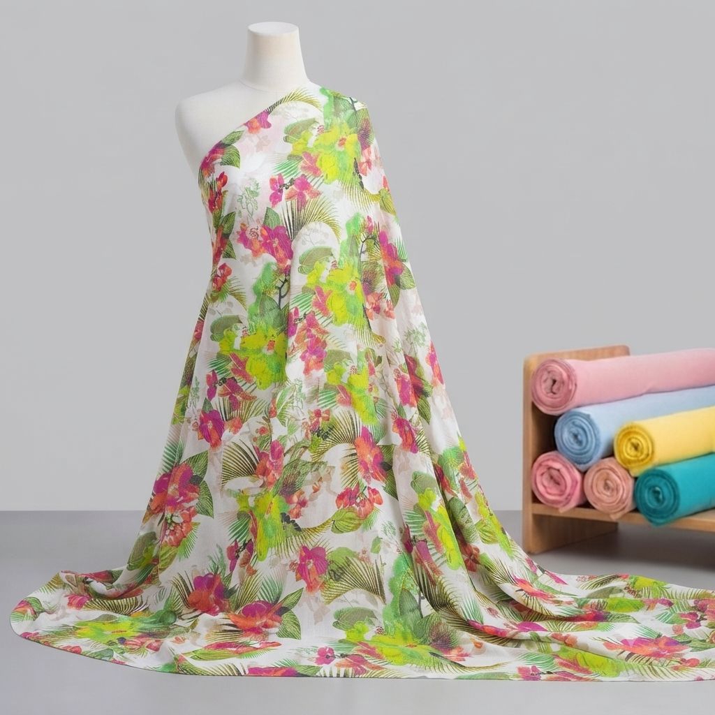 kain sifon babydol garment - kain motif bunga flowly cocok atasan dres & gamis perlu puring