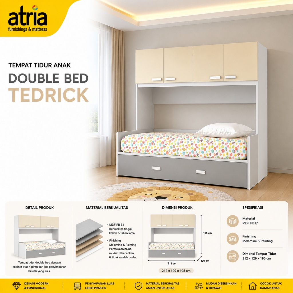 Atria Tempat Tidur Anak Double Bed Tedrick Grey